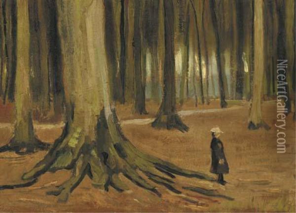 A Girl In A Wood Oil Painting - Vincent Van Gogh