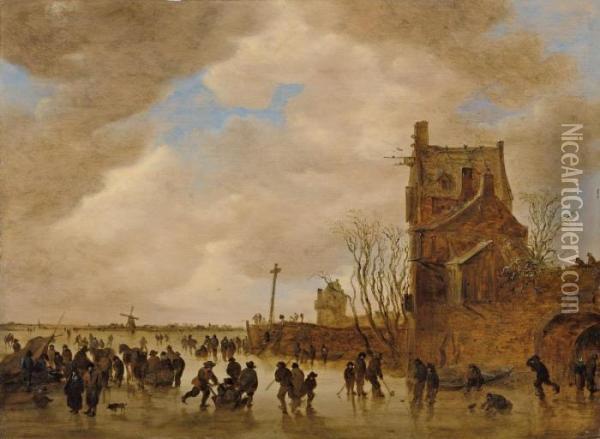 Eisvergnugen Vor Einemhohen Turmartigen Gebaude Oil Painting - Jan van Goyen