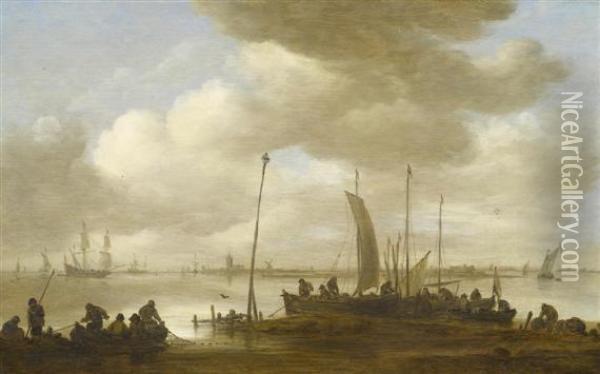 Fishing Boats On The Coast Oil Painting - Jan van Goyen