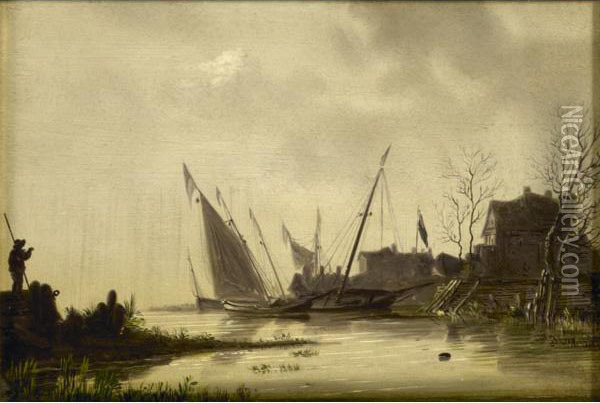 River Estuary Oil Painting - Jan van Goyen