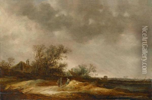 Landschaft Mit Drei Landleuten Oil Painting - Jan van Goyen
