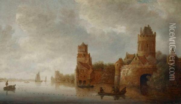 Flusslandschaft Mit Fischerbooten Oil Painting - Jan van Goyen