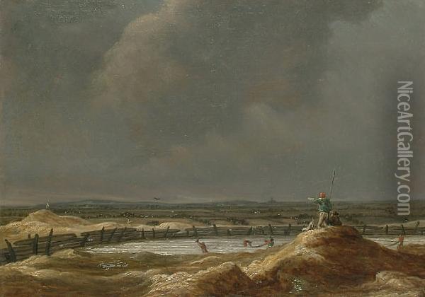 Bleaching Fields With A View Off Haarlem. Oil Painting - Jan van Goyen