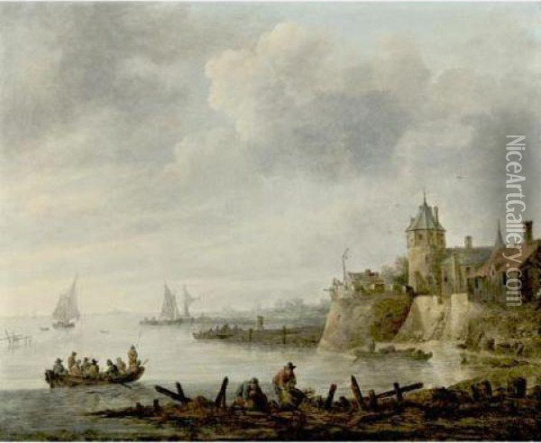 River Scene Oil Painting - Jan van Goyen