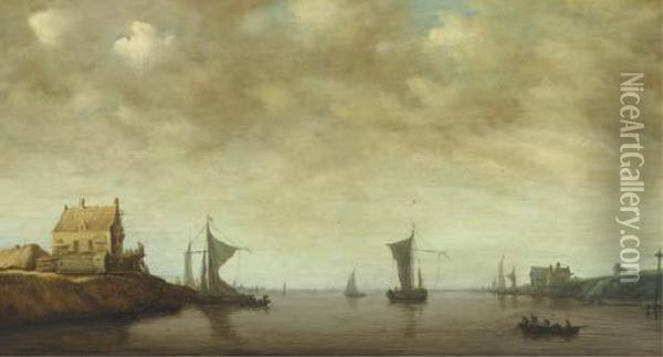 Shipping By The Oude Wachthuis On The Kil Near Dordrecht Oil Painting - Jan van Goyen