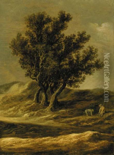 A Dune Landscape With Peasants By A Track Oil Painting - Jan van Goyen