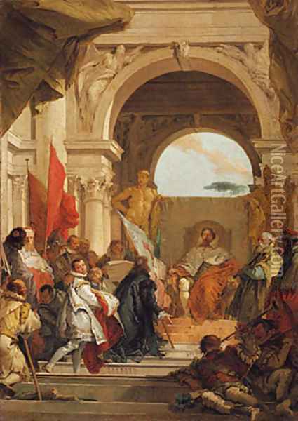 The Investiture of Bishop Harold as Duke of Franconia sketch ca 1751 Oil Painting - Giovanni Battista Tiepolo
