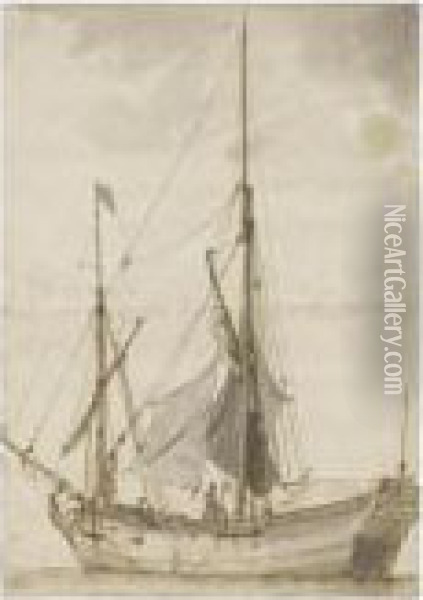 A Small Masted Boat Oil Painting - Claude-joseph Vernet