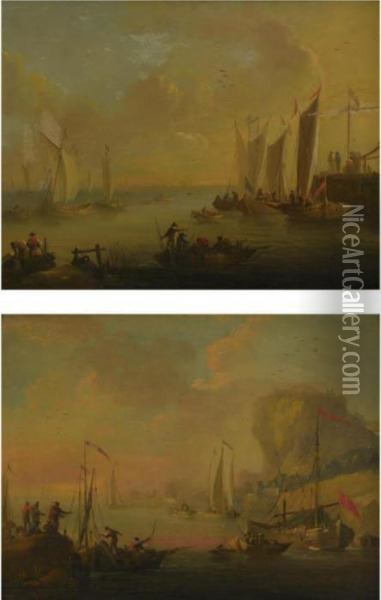 Views Of Mediterranean Harbors: A Pair Of Paintings Oil Painting - Claude-joseph Vernet