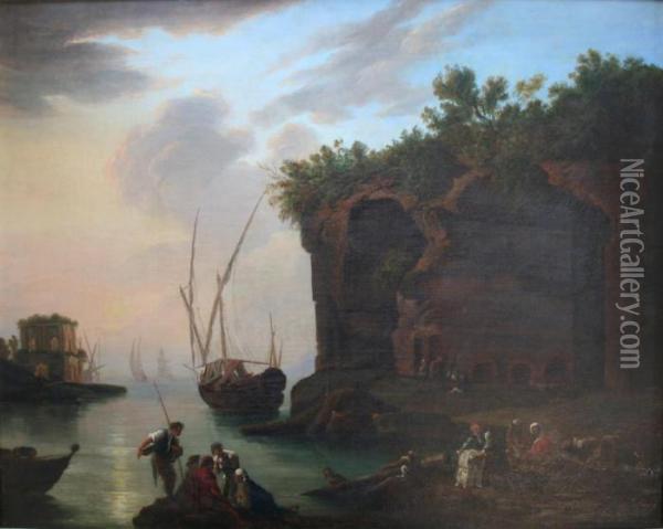 A Mediterranean Coastal View Oil Painting - Claude-joseph Vernet