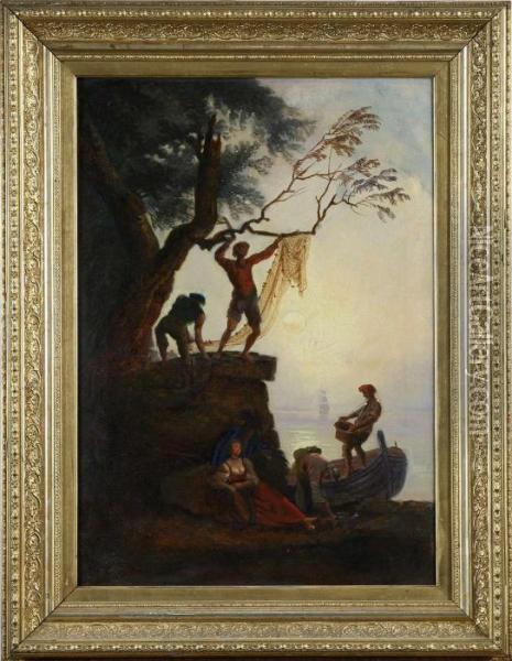 Hans Art, 1900-tal, Fiskare Vid Strand Oil Painting - Claude-joseph Vernet