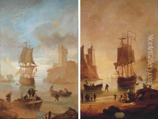 Morning; And Evening Oil Painting - Claude-joseph Vernet