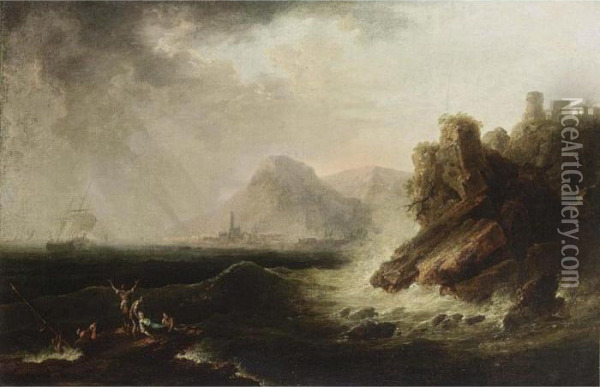 Shipwrecking On A Rocky Coast Oil Painting - Claude-joseph Vernet