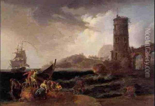 Marine Scene With Approaching Storm Oil Painting - Claude-joseph Vernet