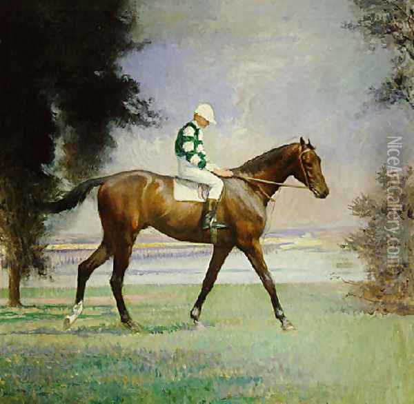 Thoroughbred with Jockey up Oil Painting - Edmund Charles Tarbell