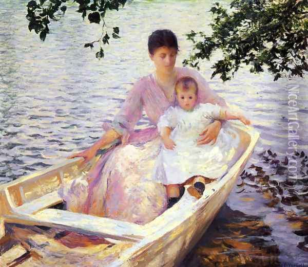 Mother and Child in a Boat, 1892 Oil Painting - Edmund Charles Tarbell
