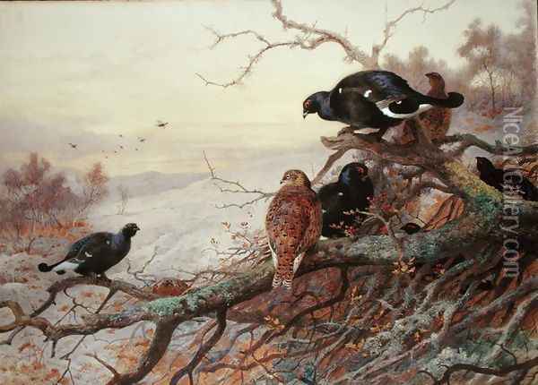 Blackgame in Winter Oil Painting - Archibald Thorburn