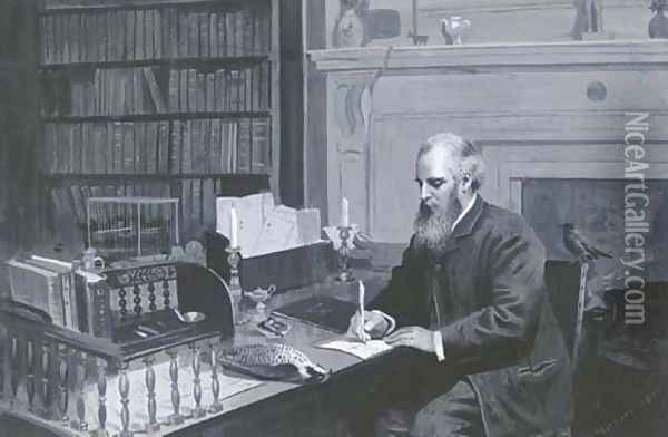 Lord Lilford in his study Oil Painting - Archibald Thorburn