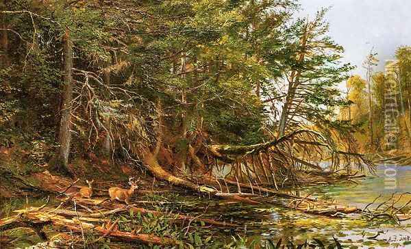 The Outlet of St. Regis Lake Oil Painting - Arthur Fitzwilliam Tait