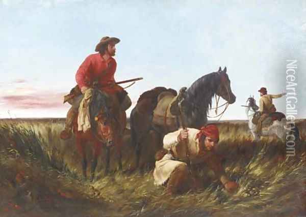Trappers Following the Trail At Fault Oil Painting - Arthur Fitzwilliam Tait