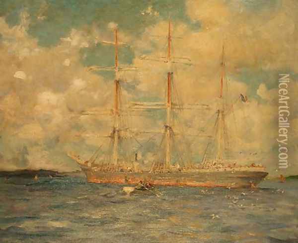 A French Barque in Falmouth Bay, 1902 Oil Painting - Henry Scott Tuke