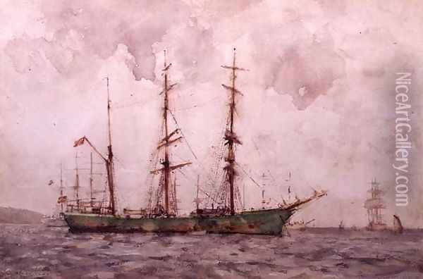Danish Barque, Falmouth Harbour Oil Painting - Henry Scott Tuke