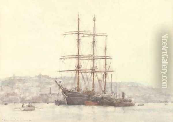 The famous Discovery lying at Falmouth Oil Painting - Henry Scott Tuke