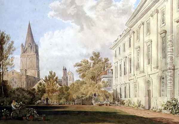 View of Christ Church Cathedral and the Garden and Fellows Building of Corpus Christi College, Oxford Oil Painting - William Turner