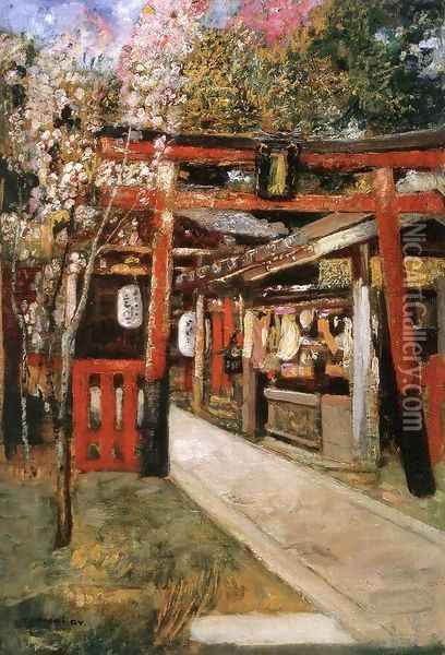 Entrance of a Church in Kyoto Oil Painting - Gyula Tornai