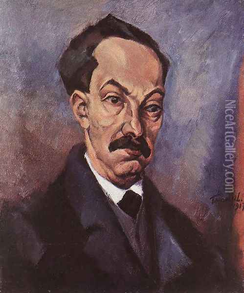 Portrait of Bela Revesz 1917 Oil Painting - Lajos Tihanyi