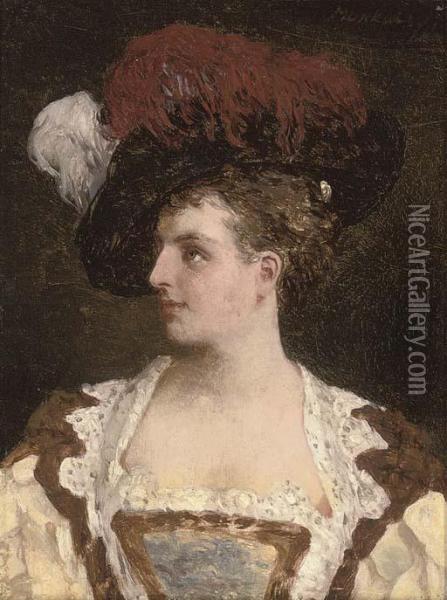 Portrait Of A Lady With A Hat Oil Painting - Mihaly Munkacsy
