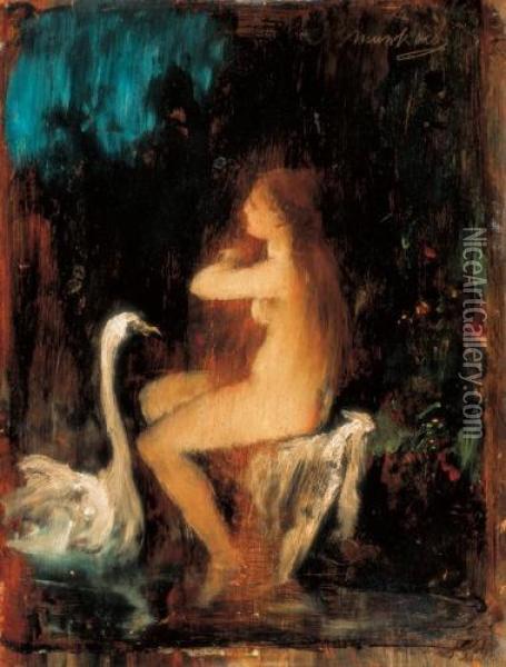 Leda And The Swan, Late 1880s Oil Painting - Mihaly Munkacsy