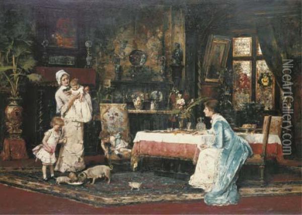 The Two Families Oil Painting - Mihaly Munkacsy