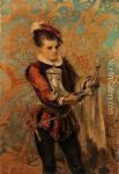 Cadet With Drinking Horn Oil Painting - Mihaly von Zichy