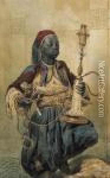 Nubian With Water Pipe Oil Painting - Mihaly von Zichy