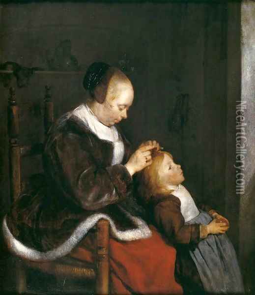 Mother Combing the Hair of Her Child Oil Painting - Gerard Terborch