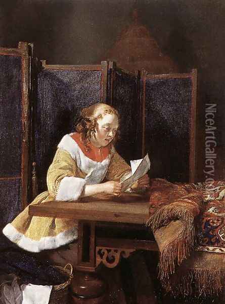 A Lady Reading a Letter Oil Painting - Gerard Terborch