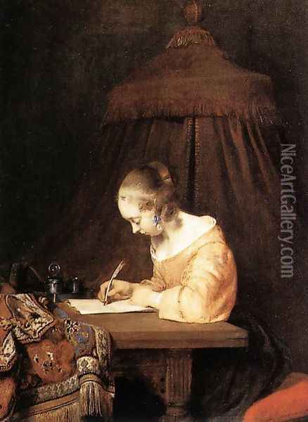 Woman Writing a Letter Oil Painting - Gerard Terborch