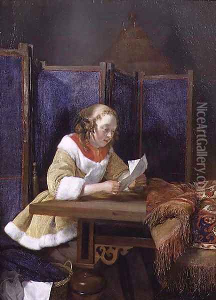 A Lady Reading a Letter early 1660s Oil Painting - Gerard Terborch