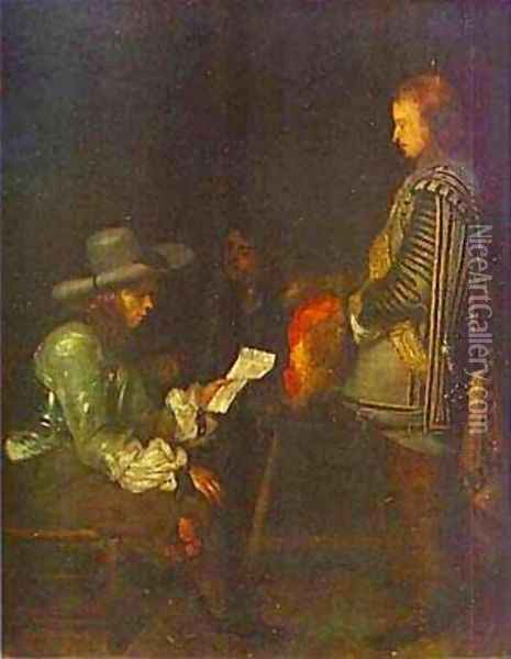 An Officer Reading A Letter 1657-58 Oil Painting - Gerard Terborch