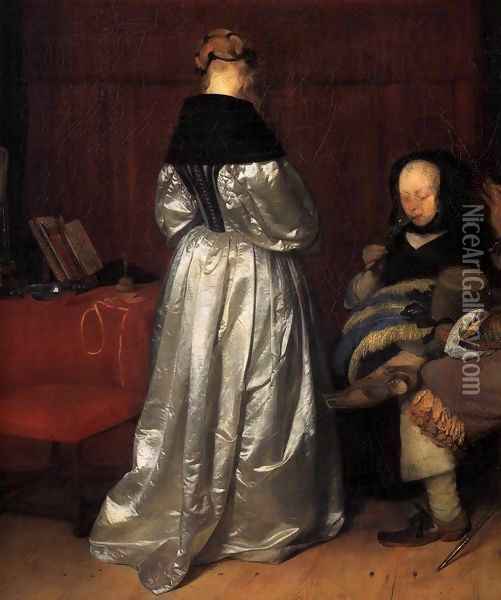 Paternal Admonition (detail) Oil Painting - Gerard Terborch