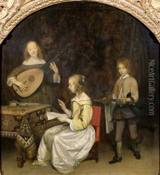 The Concert Singer and Theorbo Player Oil Painting - Gerard Terborch