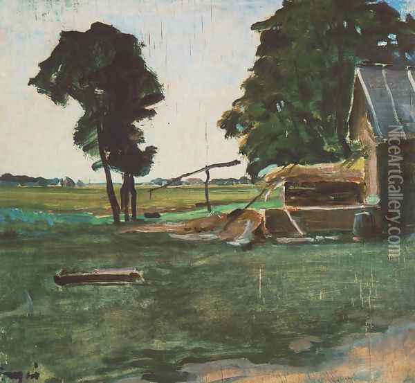 Farm with Shadoof 1907 Oil Painting - Janos Tornyai