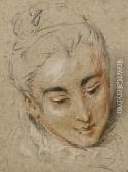 Head Of A Young Woman Oil Painting - Watteau, Jean Antoine