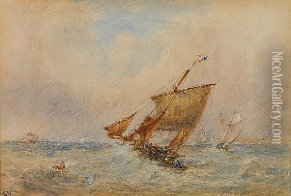 Shortening Sail Off Whitby Oil Painting - George Weatherill