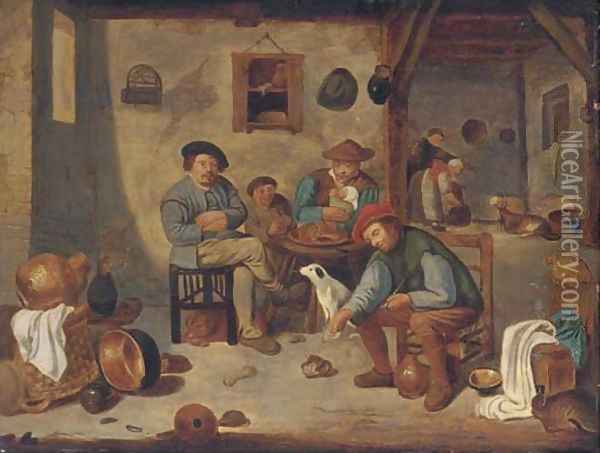 A peasant family in an interior Oil Painting - David The Younger Teniers