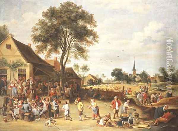 A wedding feast outside a village inn Oil Painting - David The Younger Teniers