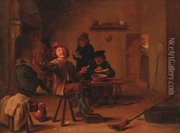 Peasants merrymaking in a tavern interior Oil Painting - David The Younger Teniers