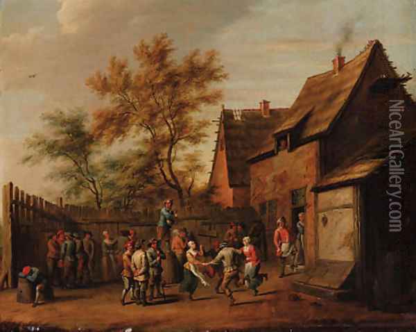 Peasants making merry in the courtyard of an inn Oil Painting - David The Younger Teniers