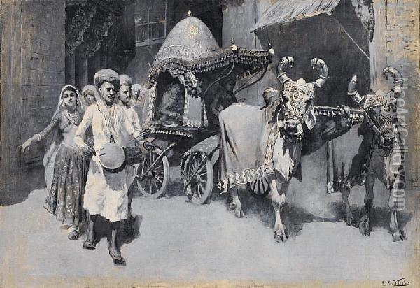 A Wedding Procession In Ahmedabad, India Oil Painting - Edwin Lord Weeks